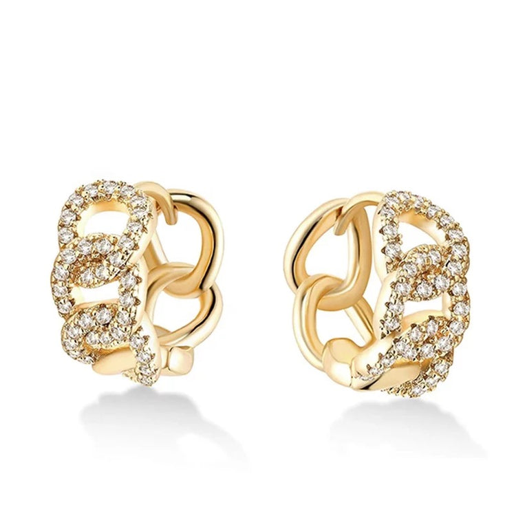 Pavè Gold Vermeil Curb Chain Huggie Earrings